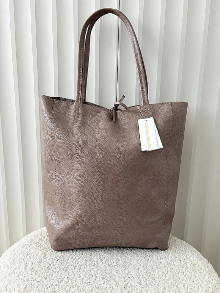 Laura Biaggi skórzana torba shopper taupe z wiązaniem