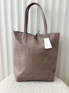 Laura Biaggi skórzana torba shopper taupe z wiązaniem