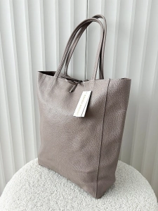 Laura Biaggi skórzana torba shopper taupe z wiązaniem