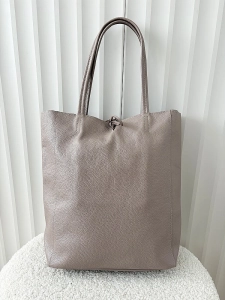 Laura Biaggi skórzana torba shopper taupe z wiązaniem