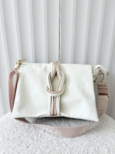 Laura Biaggi torebka listonoszka jasnobeżowa z węzłem