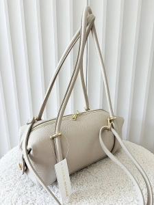 Laura Biaggi torebka kuferek na ramię skórzany beżowy