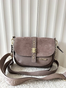 Laura Biaggi torebka listonoszka taupe z klapką ekozamsz