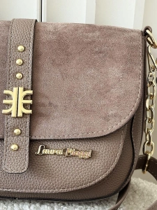 Laura Biaggi torebka listonoszka taupe z klapką ekozamsz