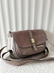 Laura Biaggi torebka listonoszka taupe z klapką ekozamsz