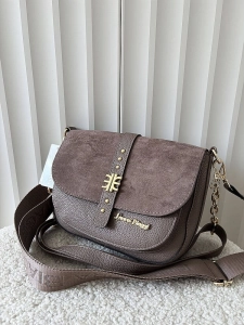 Laura Biaggi torebka listonoszka taupe z klapką ekozamsz