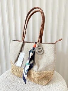 David Jones torba shopper na ramię beżowa plecionka