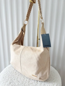 Minmin torebka shopper na ramię beżowa ekozamsz