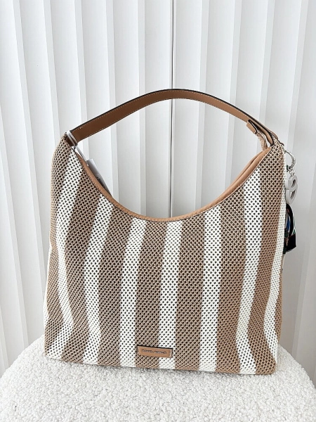 David Jones torba shopper na ramię brązowo-biała plecionka
