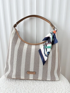 David Jones torba shopper na ramię beżowo-biała plecionka
