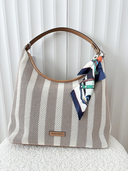 David Jones torba shopper na ramię beżowo-biała plecionka
