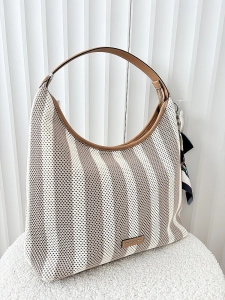 David Jones torba shopper na ramię beżowo-biała plecionka