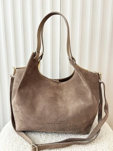 Laura Biaggi torebka shopper na ramię zamszowa taupe