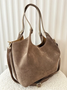 Laura Biaggi torebka shopper na ramię zamszowa taupe