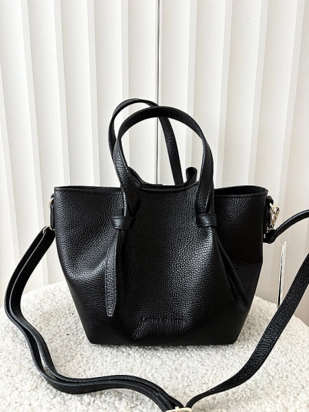 Laura Biaggi torebka mini shopper skórzana czarna