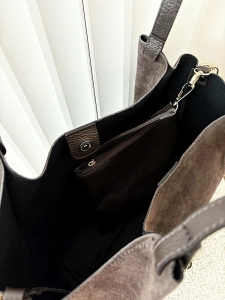 Laura Biaggi torebka shopper na ramię zamszowa czekoladowa