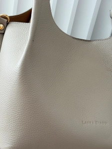 Laura Biaggi torebka shopper na ramię skórzana beżowa