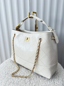Valentino Creations torebka shopper beżowa pikowana z łańcuszkiem