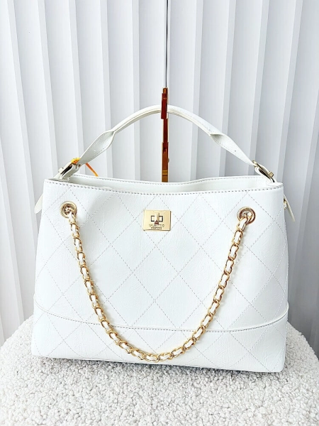 Valentino Creations torebka shopper biała pikowana z łańcuszkiem
