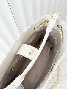 Valentino Creations torebka shopper beżowa pikowana z łańcuszkiem