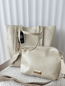 Monnari torebka shopper na ramię i listonoszka 2w1 beżowa design