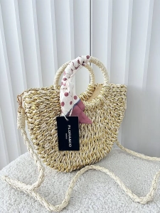 Flora&Co torebka mini shopper koszyk beżowa ze złotym