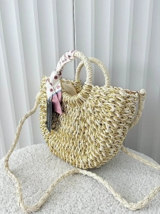 Flora&Co torebka mini shopper koszyk beżowa ze złotym
