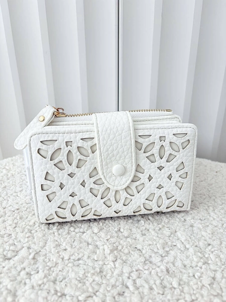 Valentino Creations portfel z klapką ażurowy biały 