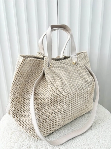 Torebka shopper koszyk na ramię jasnobeżowa