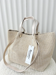 Torebka shopper koszyk na ramię jasnobeżowa