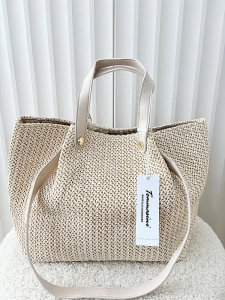 Torebka shopper koszyk na ramię jasnobeżowa