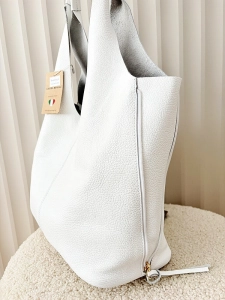 Laura Biaggi skórzana torba shopper na ramię biała