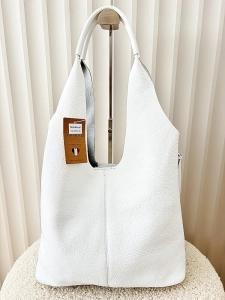 Laura Biaggi skórzana torba shopper na ramię biała