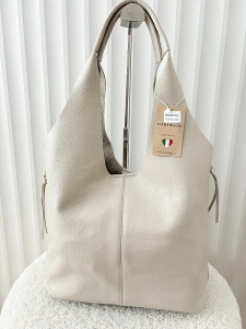 Laura Biaggi skórzana torba shopper na ramię beżowa