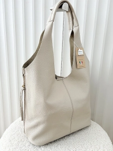 Laura Biaggi skórzana torba shopper na ramię beżowa