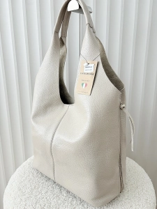 Laura Biaggi skórzana torba shopper na ramię beżowa