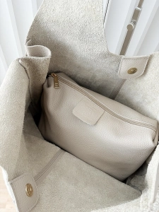 Laura Biaggi skórzana torba shopper na ramię beżowa