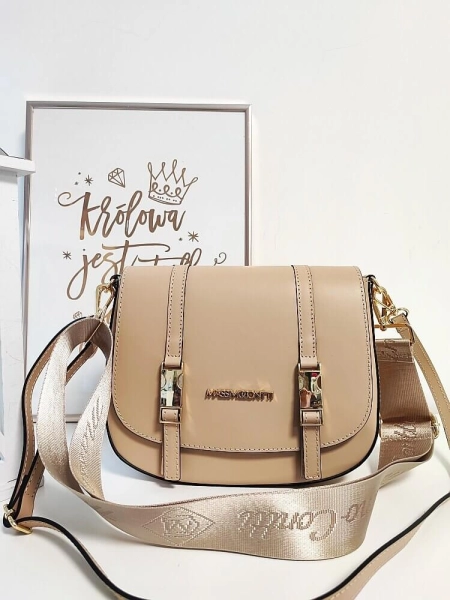 OUTLET Massimo Contti duża listonoszka skórzana beżowa z klapką