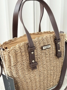 Flora&Co torebka mini shopper koszyk ciemnobeżowa z brązowym