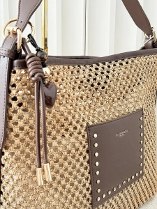 Flora&Co torebka shopper koszyk na ramię ciemnobeżowa z brązowym