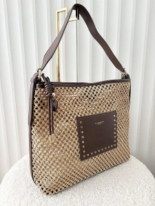 Flora&Co torebka shopper koszyk na ramię ciemnobeżowa z brązowym