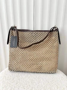 Flora&Co torebka shopper koszyk na ramię ciemnobeżowa z brązowym
