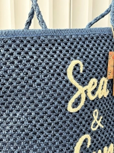 Mandoline torebka shopper koszyk na ramię niebieska z napisem