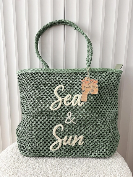 Mandoline torebka shopper koszyk na ramię zielona z napisem
