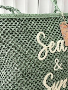 Mandoline torebka shopper koszyk na ramię zielona z napisem
