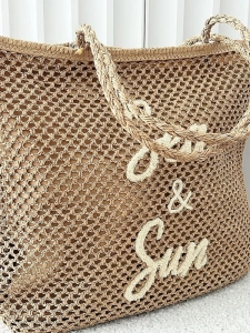 Mandoline torebka shopper koszyk na ramię taupe z napisem