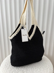 Maxfly torebka shopper na ramię czarna plecionka