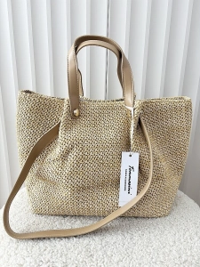Torebka shopper koszyk na ramię ciemnobeżowa