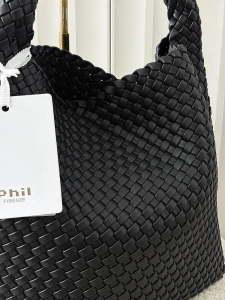 Torebka shopper na ramię czarna plecionka
