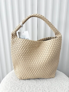 Torebka shopper na ramię beżowa plecionka